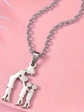 Silver Family Silhouette Pendant Necklace - Mom & 2 Sons Necklace